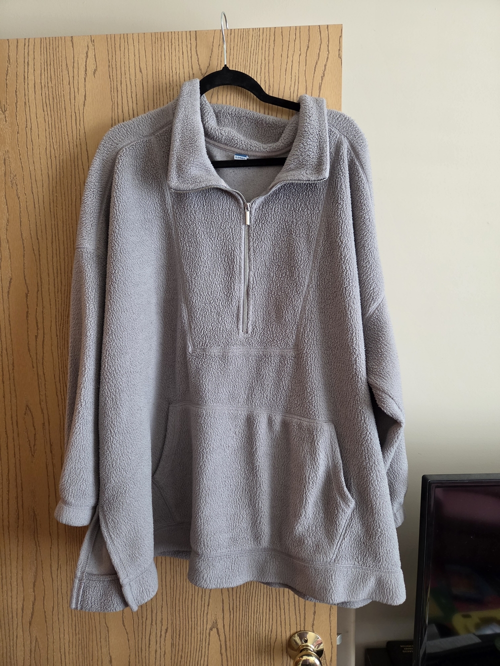 Old Navy Light Gray Sherpa Quarter-Zip Pullover